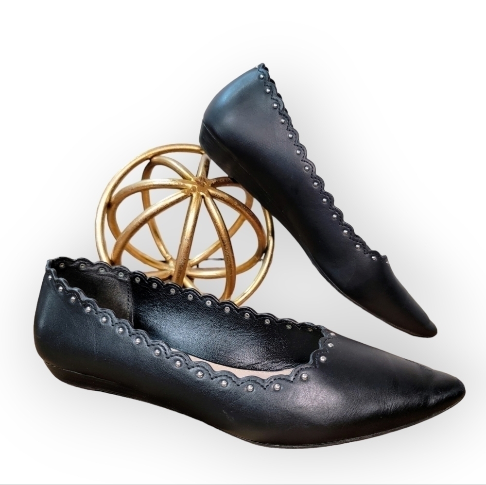 Limelight Black Vegan Leather Flats Scalloped Edge Studded Pointed toe Size 6
